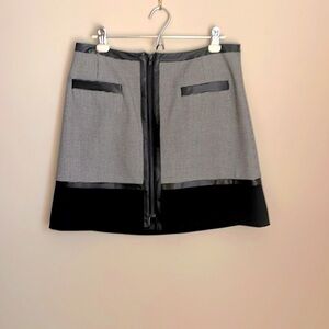 Halogen Black patterned partial leather mini skirt